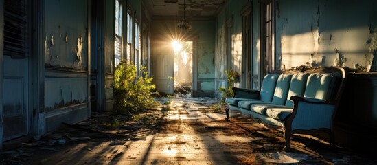 Inside view of an abandoned house - obrazy, fototapety, plakaty