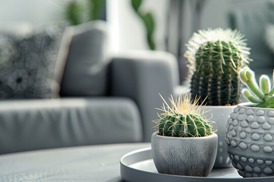 Diverse Plant Arrangement in Lively Cactus Pot, Modern Interior Design Inspiration, Succulent, Vibrant Indoor Decor.