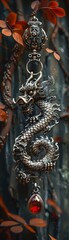 Mystical Silver Dragon Pendant with Fiery Garnet Drop