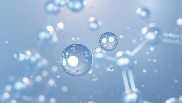 hydrochloric acid molecular structure 3d, flat model, muriatic acid, structural chemical formula view from a microscope