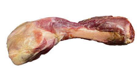 Kość dla psa z włoskiej szynki dojrzewającej. Przezroczyste tło. Izolowana.