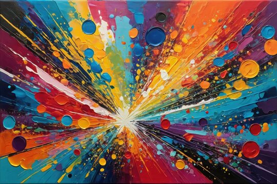 Abstract painting, dynamic composition, myriad of colors, assorted shapes, meticulously arranged, harmonious blend of bold hues, intricate patterns, captivating visual impact, expressionism, acrylic