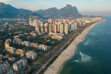 Aerial View of Barra da Tijuca Beach With Condos and Mountains in the Horizon in Rio de Janeiro, Brazil