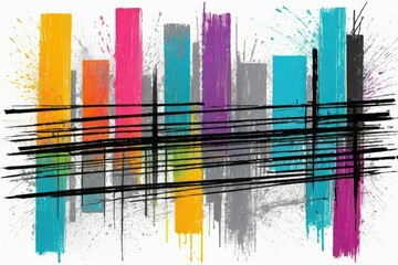Colorful grunge lines, chalk crosshatch technique, sketch isolated against a pure white background, splashes of vibrant hues break the monotony of grays, texture emphasis, high contrast