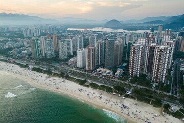 Aerial View of Barra da Tijuca Beach With Tall Condo Buildings in Rio de Janeiro, Brazil
