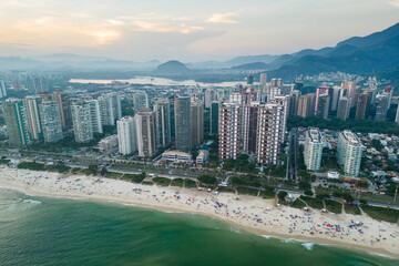 Aerial View of Barra da Tijuca Beach With Tall Condo Buildings in Rio de Janeiro, Brazil