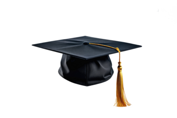 Full-body image of a graduation cap, floating mid-air, isolated on a pristine white background, sharp focus, high resolution, single object centered in frame, casting a soft shadow, ultra clear