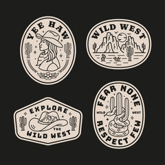 Set of vector Western theme logos. Perfect for t-shirt prints, posters, stickers, and other uses.