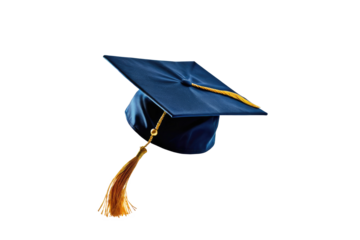 Full-body image of a graduation cap, floating mid-air, isolated on a pristine white background, sharp focus, high resolution, single object centered in frame, casting a soft shadow, ultra clear