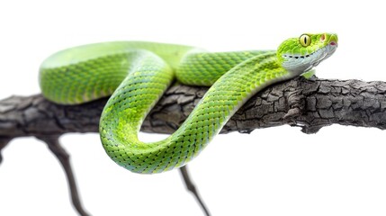 Fototapeta premium green snake on a tree branch. transparent