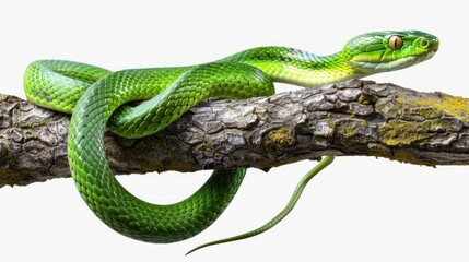 Fototapeta premium green snake on a tree branch. transparent