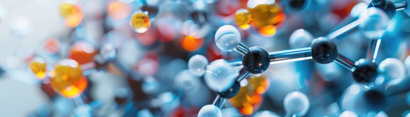 Close-up view of drug development process detailed molecular models