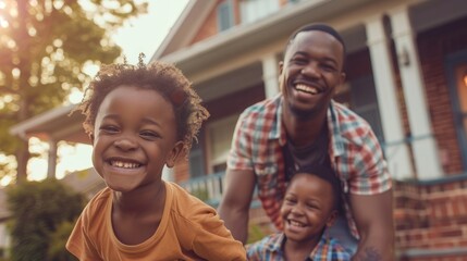 children welcoming their father coming back home