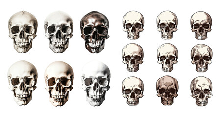 Set of Skull head set halloween isolated white background - obrazy, fototapety, plakaty