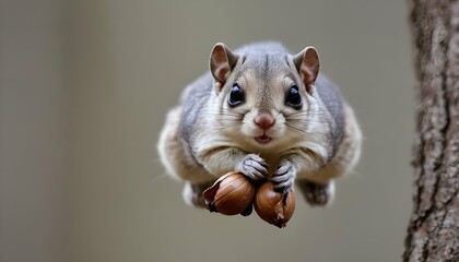 A Flying Squirrel With Its Cheeks Stuffed Full Of