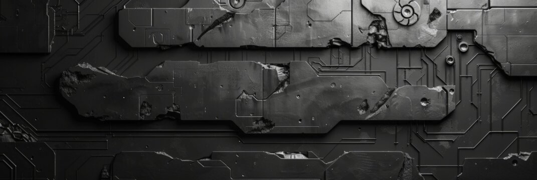 Grunge dark metal background 3d  gray,  abstract metallic computer motherboard, computer network.