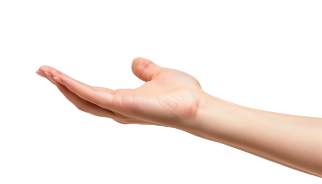 open hand of young woman isolated on transparent background