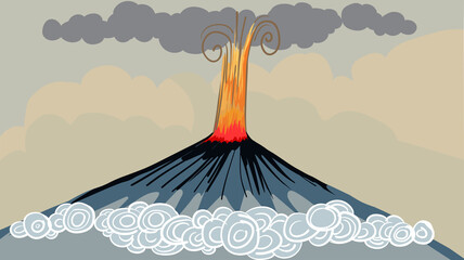 Illustration of a volcano with clouds