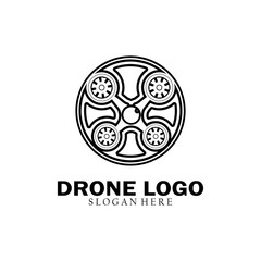 Quadcopter drone logo template. Drone vector illustration.