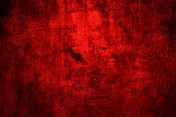 Gordijnen Red wall texture background. scary red wall for background, Old shabby blood paint and plaster cracks. © Jennyfer