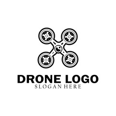 Quadcopter drone logo template. Drone vector illustration.