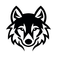 black vector wolf head icon on white background