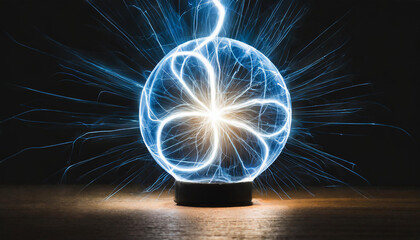 Blue abstract ball shaped orb with electric energy. Electrical power.