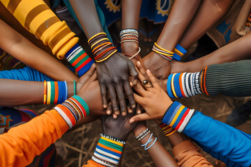 Diverse Hands United for Teamwork and Unity