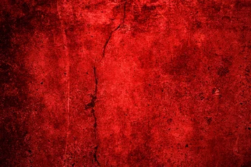 Fotobehang Red wall texture background. scary red wall for background, Old shabby blood paint and plaster cracks. © Jennyfer