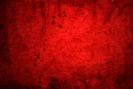 Red wall texture background. scary red wall for background, Old shabby blood paint and plaster cracks.
