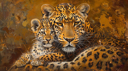 Leopard with her child Portrait, Generate Ai