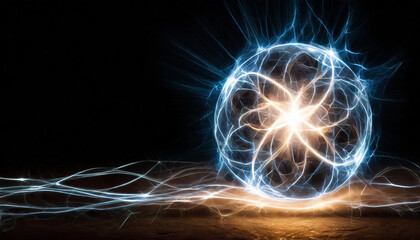 Blue abstract ball shaped orb with electric energy. Electrical power.