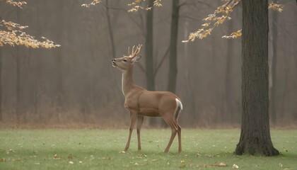 A Deer Standing On Its Hind Legs To Reach Leaves