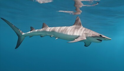 A Hammerhead Shark Gliding Through The Water With - obrazy, fototapety, plakaty