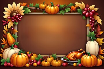 Thanksgiving empty cartoon banner mockup frame with decoration