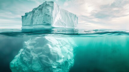 surface and underwater sides of an iceberg floating in the antarctic sea - obrazy, fototapety, plakaty