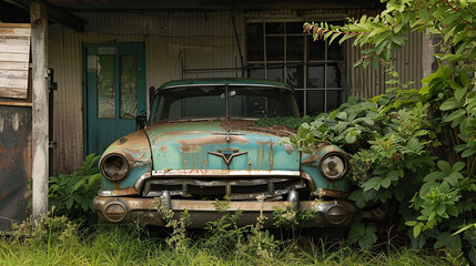 
carro antigo em uma rua abandonad