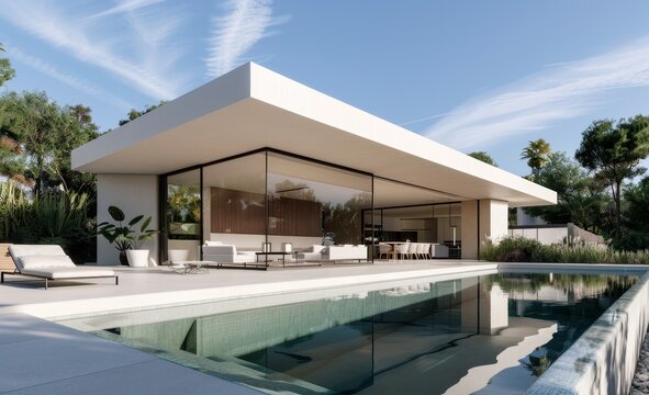 modern geometric minimal luxury house with swimming pool 
