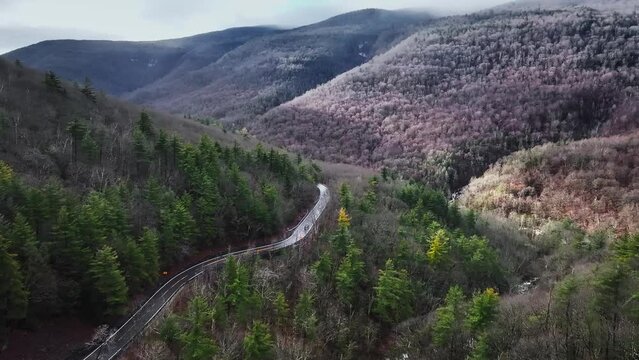 A Road along the edge of the Catskills Mountains 4K