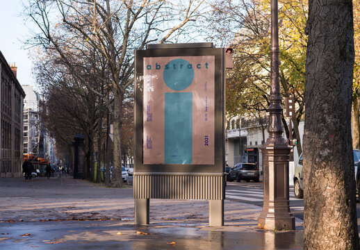 Mockup of customizable vertical sign on sidewalk