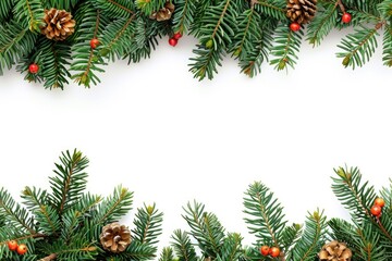 Beautifully decorated Christmas tree with traditional pine cones and festive berries. Perfect for holiday season designs