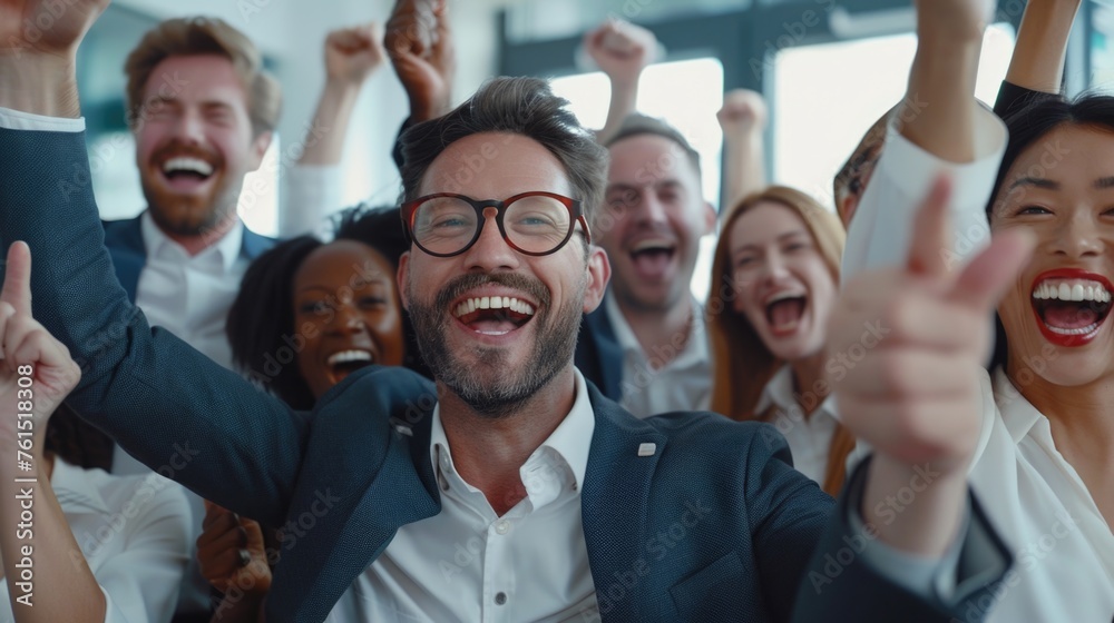 Aufkleber a diverse group of individuals raising their hands. suitable for teamwork and diversity concepts