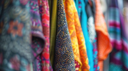 Colorful ties displayed on a rack, perfect for fashion or retail concepts