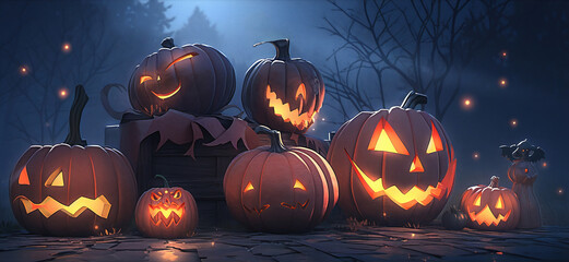 Collection of spooky Jack-o-lanterns with varying expressions V4