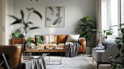 Obraz na płótnie Canvas modern Scandinavian apartment living room, hyper-realistic and minimalist