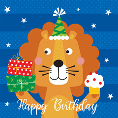 birthday greeting card with cute lion design