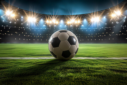 Close ups of football on the illuminated field. AI technology generated image