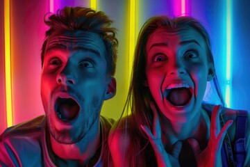 A man and a woman looking surprised, suitable for various concepts