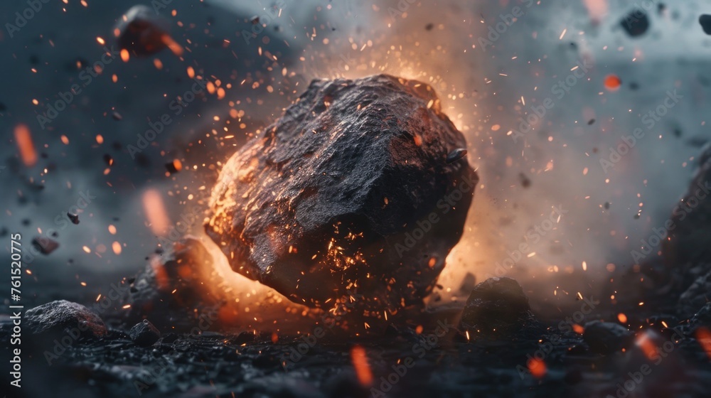 Poster A large rock exploding in mid-air, suitable for science fiction or action themes