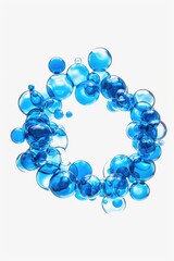 Fototapeta premium Blue bubbles forming a circle on a white background. Suitable for abstract concepts or design elements
